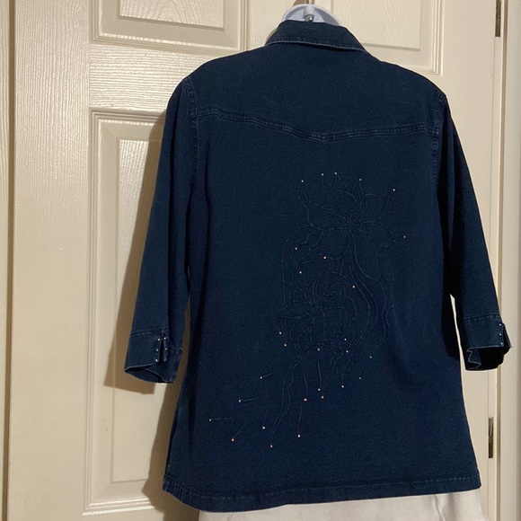 Lafei Nier Women’s Stretch Denim 3/4 Sleeve Shirt Size 14 - Picture 4 of 11